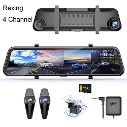 12" Streaming Rear Camera Mirror with GPS Wifi Car DVR 4 Cameras 360 degree View