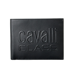 Cavalli Class Men's "Downtown" Black Logo Print Leather Bifold Wallet