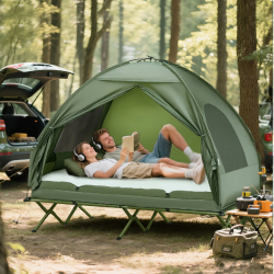 Outsunny Portable Folding Outdoor Elevated Camp Cot Tent Combo Camping Bed