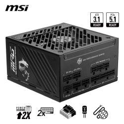 MSI - MPG A850GS PCIE5, 80+ Gold Full Modular Gaming PSU, 12V-2x6 Cable, 5080 50